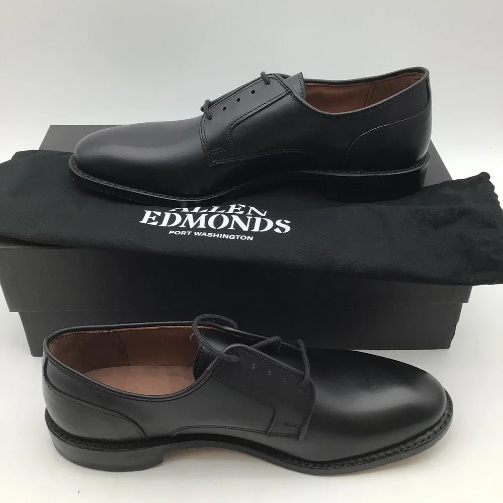 Allen Edmonds Windsor Black Plain Toe Derby Dress Shoes Size 8.5 D 6126 NEW
